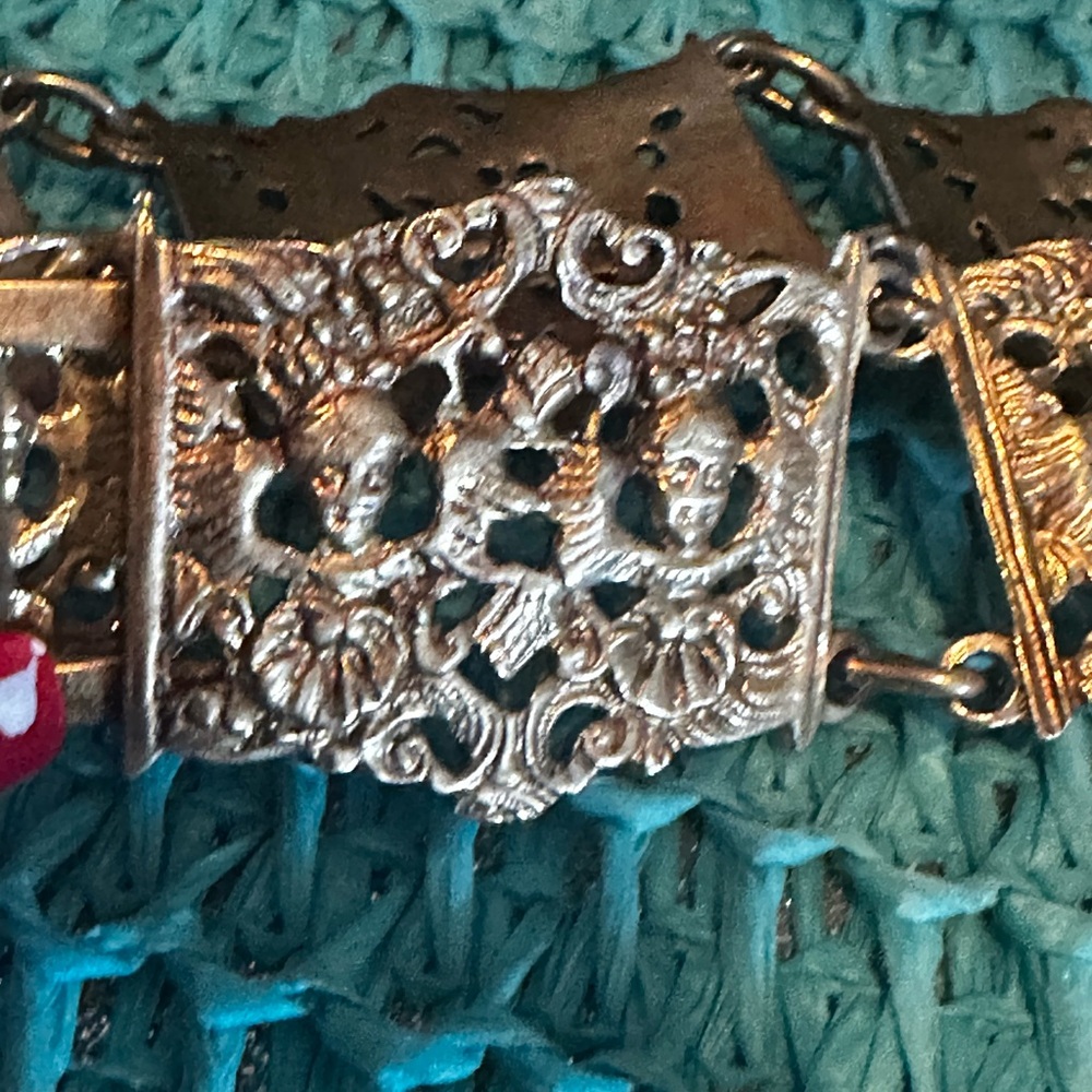 Antique Solid aSterling Silver Belt with Cupid De… - image 2